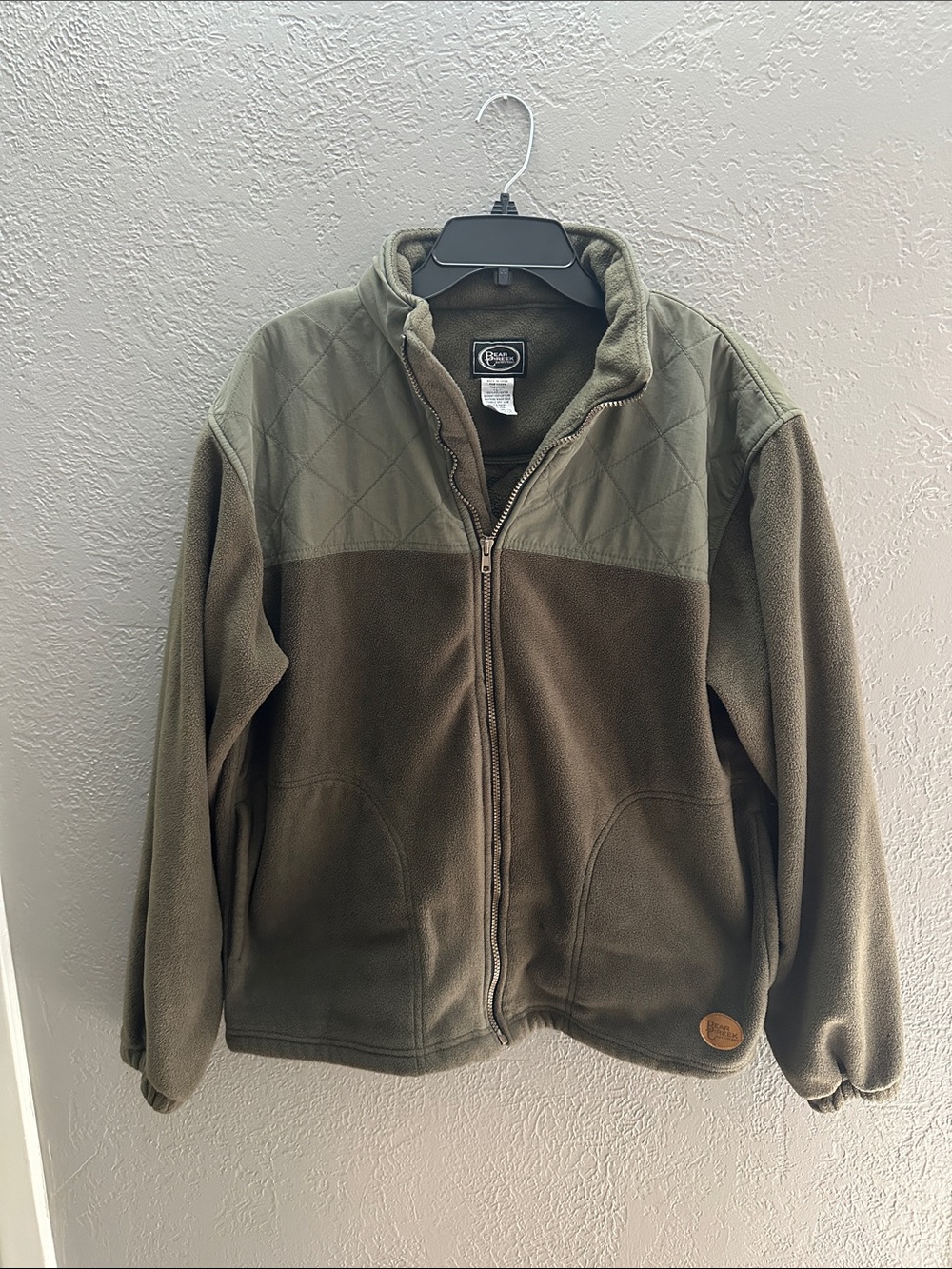 Eddie Bauer Two-Tone Olive Green Quilted Yoke Fleece Jacket